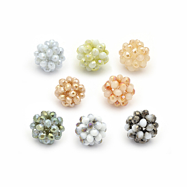 Perles rondes en cristal de verre de jade imitation rondelle tissées, perles de cluster