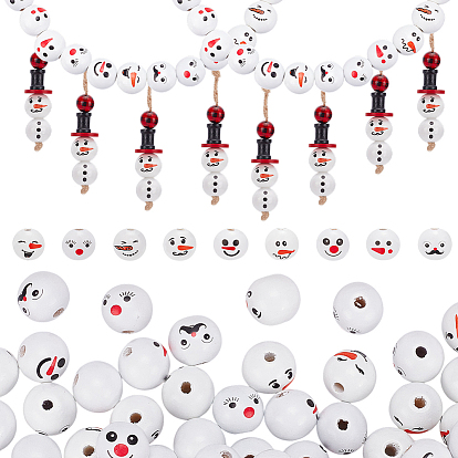 108 шт. 9 стили деревянные бусины схима, круглый со снеговиком