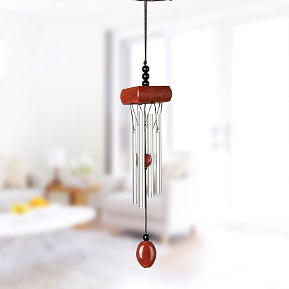 Wood & Ceramic Beads Wind Chime, Aluminium Tube Hanging Ornaments, for Window Home Garden Balcony Decoration