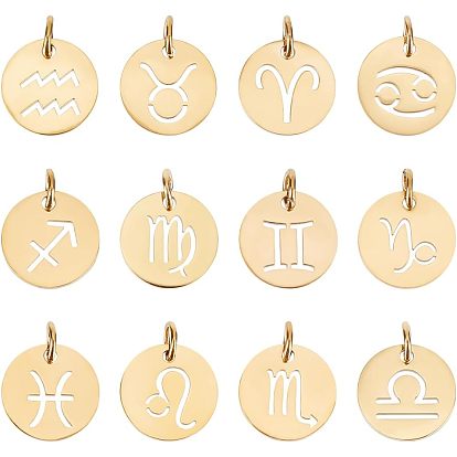 304 подвески из нержавеющей стали, плоский круглый с созвездием / знак зодиака
