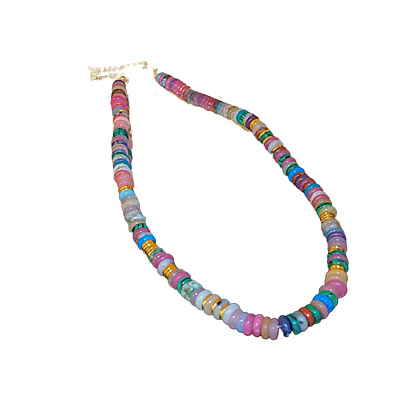 Dyed Natural Mixed Gemstone Flat Round Beaded Necklaces for Women