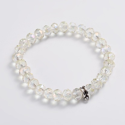 Electroplate Glass Beads Stretch Bracelets, with Antique Silver Alloy Findings, 60mm