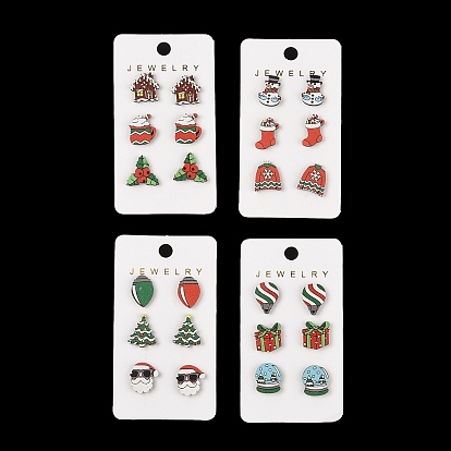 Рождественские деревянные серьги-гвоздики со стальными иглами, платина