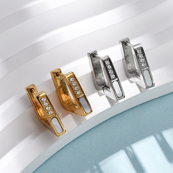 304 серьги-кольца трапециевидной формы из нержавеющей стали с прозрачным кубическим цирконием, с 316 нержавеющей сталью и белым корпусом, ионное покрытие (ip)