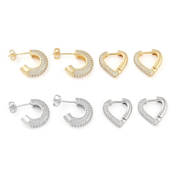 Латунные серьги с прозрачным фианитом для женщин, С-образный/сердце