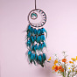 Iron & Synthetic Turquoise Woven Web/Net with Feather Pendant Decorations, Flat Round with Tree