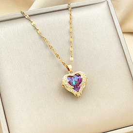 Colorful Ocean Heart Pendant Titanium Steel Necklace Girlfriend Girlfriend Clavicle Chain Jewelry