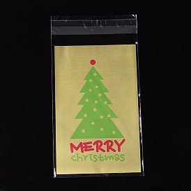 Прямоугольник мешки ОПП целлофан на Рождество, с деревом рисунком, 18.2x9.4см, двусторонняя толщина: 0.07 мм, о 95~100шт / мешок