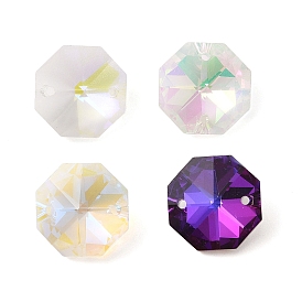 Electroplated Glass Rhinestone Connector Charms, Faceted Octagon Links