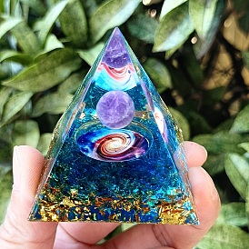 Orgonite Pyramid Resin Energy Generators, Reiki Natural Amethyst Ball Inside for Home Office Desk Decoration