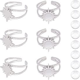 Наборы для самостоятельного изготовления колец в форме солнца, включая 304 открытая манжета из нержавеющей стали с эмалированным кольцом для пальцев, Кабошоны из стекла