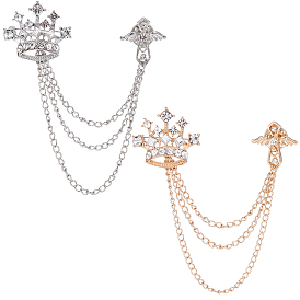 2шт. 2цвета мужская брошь-булавка из сплава, с кристально горный хрусталь, для карьеры костюм смокинг рубашки галстук шапка шарф, Корона и крест