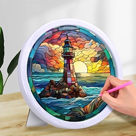 DIY Lighthouse Sunset Diamond Painting Kits, Including Acrylic Rhinestones Bag, Diamond Sticky Pen, Tray Plate, Glue Clay and Canvas