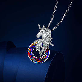 Yunjin Fashion Personalized Unicorn Colorful Crystal Necklace