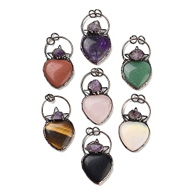 Gemstone & Amethyst Big Pendants, Brass Heart Charms with Jump Rings, Red Copper