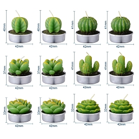  Bougies sans fumée cactus paraffine, bougies décoratives succulentes artificielles, avec des conteneurs en aluminium, pour la décoration