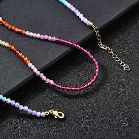 3мм граненые круглые разноцветные кубические циркониевые бусины ожерелья для женщин, без кадмия и без свинца, долговечный, стойки покрытие