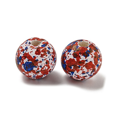 Spray Paint Schima Wood Bead, Round, Independence Day Theme