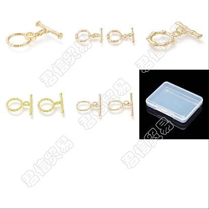 10Set 5 Style Brass Toggle Clasps, with Jump Rings, Long-Lasting Plated, Polygon