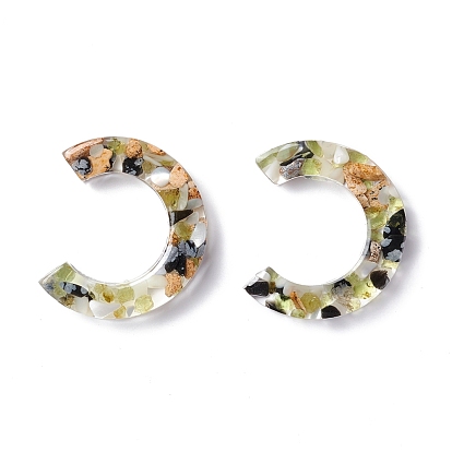 Resin Cabochons, with Shell Chip, C Shape