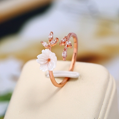 Crystal Rhinestone Flower of Life Open Cuff Ring, Brass Jewelry for Women