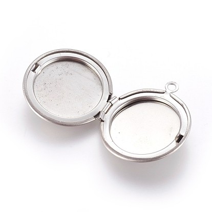 316 Stainless Steel Locket Pendants, Photo Frame Charms for Necklaces, Flat Round