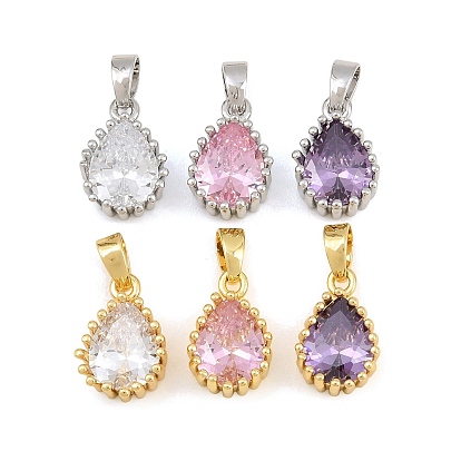 Laiton pavé de zircons cubiques, charmes de larme, charmes de pierre unique, plaqué or véritable 18k/platine