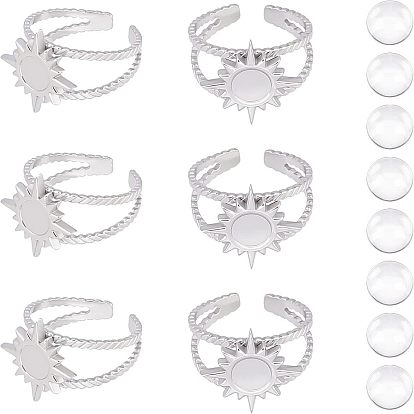 Наборы для самостоятельного изготовления колец в форме солнца, включая 304 открытая манжета из нержавеющей стали с эмалированным кольцом для пальцев, Кабошоны из стекла