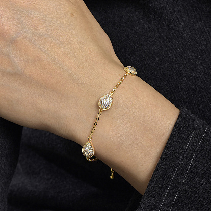 Браслеты из латунных звеньев-капель, браслеты-цепочки для женщин, с кубического циркония