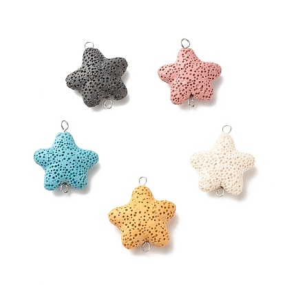 Natural Lava Rock Links Connectors, with 304 Stainless Steel Findings, Starfish, Dyed, Stainless Steel Color