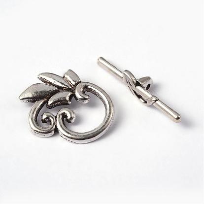 Leaf Tibetan Silver Toggle Clasps, Lead Free and Cadmium Free, Flower