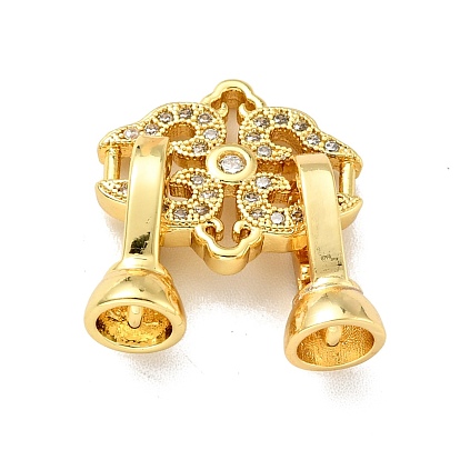 Rack Plating Brass Micro Pave Clear Cubic Zirconia Fold Over Clasps, Cadmium Free & Lead Free, Long-Lasting Plated, Flower