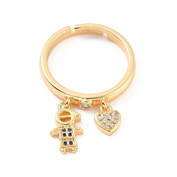 Регулируемое кольцо с кубическим цирконием в виде мальчика и сердца, украшения из латуни для женщин, без кадмия и без свинца