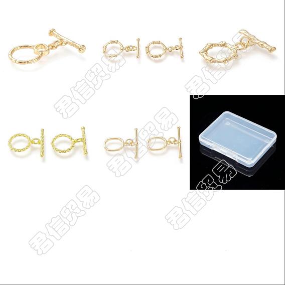 10Set 5 Style Brass Toggle Clasps, with Jump Rings, Long-Lasting Plated, Polygon