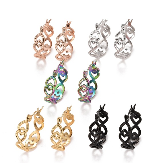 Полое сердце 304 серьги-кольца из нержавеющей стали для женщин