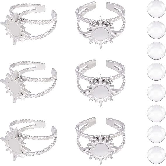 Наборы для самостоятельного изготовления колец в форме солнца, включая 304 открытая манжета из нержавеющей стали с эмалированным кольцом для пальцев, Кабошоны из стекла