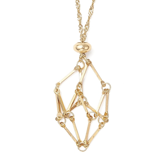 304 Нержавеющая сталь пустой макраме мешочек кулон сингапурская цепочка ожерелье изготовление, с латунными скользящими бусинами