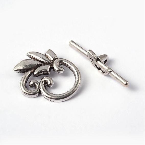 Leaf Tibetan Silver Toggle Clasps, Lead Free and Cadmium Free, Flower