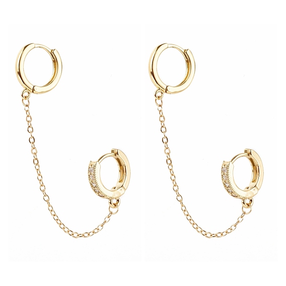 Brass Micro Pave Clear Cubic Zirconia & Alloy Huggie Hoop Earrings, Handcuff Earrings