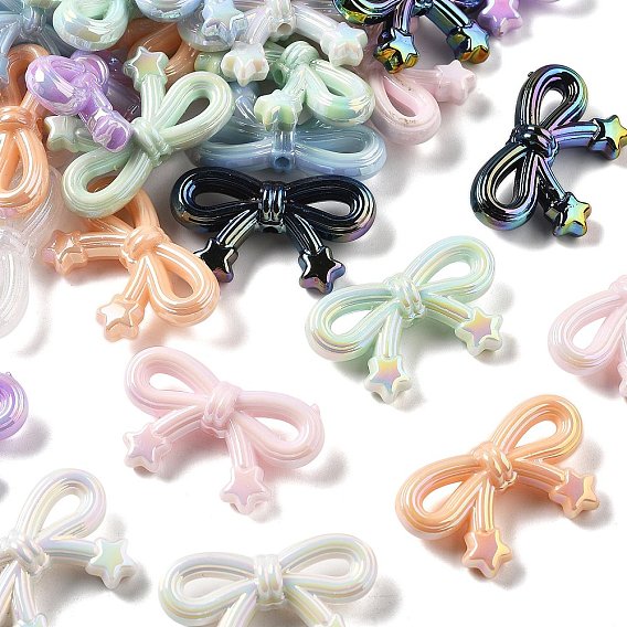 Непрозрачные акриловые бусины с УФ-покрытием, радужный, бантом со звездой