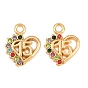 304 Stainless Steel Rhinestone Pendants, Heart & Number 15 Charms, Ion Plating(IP)