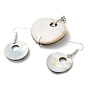 Natural Paua Shell Donut & White Shell Flower Jewelry Set, Rhinestone Dangle Earrings & Pendants with Brass Findings