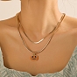 2Pcs 2 Style Halloween Pumpkin Enamel Pendant Necklaces Set, Wheat & Herringbone Chains Stackable Necklaces for Women