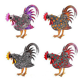 Rhinestone Rooster Brooch Pin, Chinese Zodiac Alloy Badge for Backpack Clothes