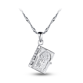 SHEGRACE Stylish 925 Sterling Silver Book with Word Pendant Necklace, The Book Pendant Can Be Opened, 17.7 inch
