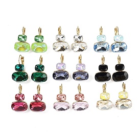 Glass Rectangle Leverback Earrings, Golden 304 Stainless Steel Earrings