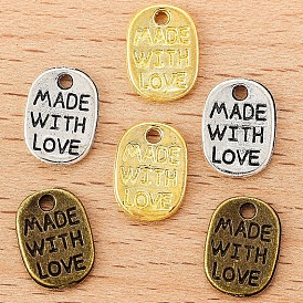 Alloy Charms, Oval with Word MADE WITH LOVE