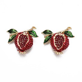Pomegranate Enamel Pin with Rhinestone, Fruit Alloy Brooch with for Backpack Clothes, Nickel Free & Lead Free, Light Golden