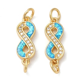 Rack Plating Brass Micro Pave Clear Cubic Zirconia Connector Charms, Infinity Links with Synthetic Opal, Real 18K Gold Plated, Cadmium Free & Lead Free, Long-Lasting Plated