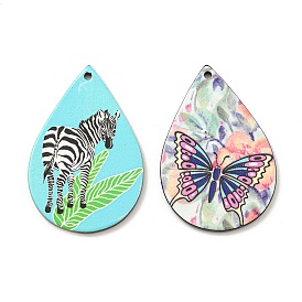 Opaque Acrylic Pendants, Teardrop with Zebra, Butterfly